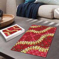 Red Palaka Hawaii Mele Kalikimaka Puzzle Ohia Lehua Monstera Puakenikeni Lei - Polynesian Pride