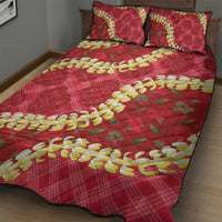 Red Palaka Hawaii Mele Kalikimaka Quilt Bed Set Ohia Lehua Monstera Puakenikeni Lei - Polynesian Pride
