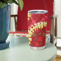 Red Palaka Hawaii Mele Kalikimaka Tumbler Cup Ohia Lehua Monstera Puakenikeni Lei - Polynesian Pride