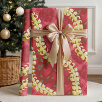 Red Palaka Hawaii Mele Kalikimaka Wrapping Paper Ohia Lehua Monstera Puakenikeni Lei - Polynesian Pride