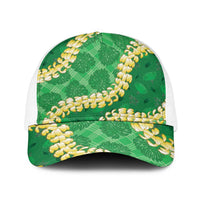 Green Palaka Hawaii Mele Kalikimaka Baseball Net Cap Ohia Lehua Monstera Puakenikeni Lei - Polynesian Pride