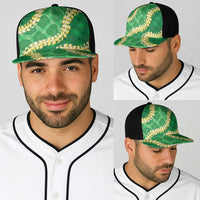 Green Palaka Hawaii Mele Kalikimaka Baseball Net Cap Ohia Lehua Monstera Puakenikeni Lei - Polynesian Pride