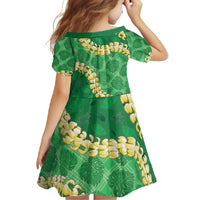 Green Palaka Hawaii Mele Kalikimaka Family Matching Long Sleeve Bodycon Dress and Hawaiian Shirt Ohia Lehua Monstera Puakenikeni Lei - Polynesian Pride
