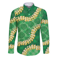 Green Palaka Hawaii Mele Kalikimaka Family Matching Long Sleeve Bodycon Dress and Hawaiian Shirt Ohia Lehua Monstera Puakenikeni Lei - Polynesian Pride