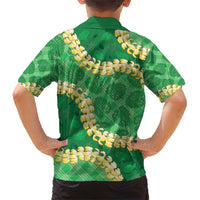 Green Palaka Hawaii Mele Kalikimaka Family Matching Short Sleeve Bodycon Dress and Hawaiian Shirt Ohia Lehua Monstera Puakenikeni Lei - Polynesian Pride