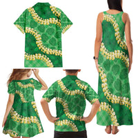 Green Palaka Hawaii Mele Kalikimaka Family Matching Tank Maxi Dress and Hawaiian Shirt Ohia Lehua Monstera Puakenikeni Lei - Polynesian Pride