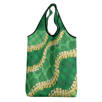 Green Palaka Hawaii Mele Kalikimaka Grocery Bag Ohia Lehua Monstera Puakenikeni Lei - Polynesian Pride