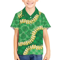 Green Palaka Hawaii Mele Kalikimaka Kid Hawaiian Shirt Ohia Lehua Monstera Puakenikeni Lei - Polynesian Pride