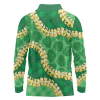 Green Palaka Hawaii Mele Kalikimaka Long Sleeve Polo Shirt Ohia Lehua Monstera Puakenikeni Lei - Polynesian Pride
