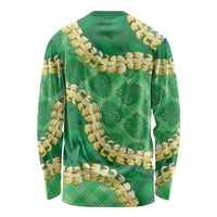 Green Palaka Hawaii Mele Kalikimaka Long Sleeve Shirt Ohia Lehua Monstera Puakenikeni Lei - Polynesian Pride