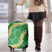 Green Palaka Hawaii Mele Kalikimaka Luggage Cover Ohia Lehua Monstera Puakenikeni Lei - Polynesian Pride