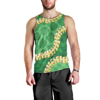 Green Palaka Hawaii Mele Kalikimaka Men Tank Top Ohia Lehua Monstera Puakenikeni Lei - Polynesian Pride