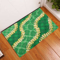 Green Palaka Hawaii Mele Kalikimaka Rubber Doormat Ohia Lehua Monstera Puakenikeni Lei - Polynesian Pride