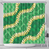 Green Palaka Hawaii Mele Kalikimaka Shower Curtain Ohia Lehua Monstera Puakenikeni Lei - Polynesian Pride