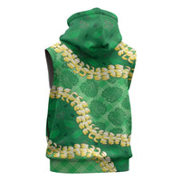 Green Palaka Hawaii Mele Kalikimaka Sleeveless Zip Hoodie Ohia Lehua Monstera Puakenikeni Lei - Polynesian Pride