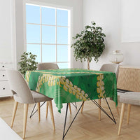 Green Palaka Hawaii Mele Kalikimaka Tablecloth Ohia Lehua Monstera Puakenikeni Lei - Polynesian Pride