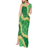 Green Palaka Hawaii Mele Kalikimaka Tank Maxi Dress Ohia Lehua Monstera Puakenikeni Lei - Polynesian Pride