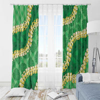 Green Palaka Hawaii Mele Kalikimaka Window Curtain Ohia Lehua Monstera Puakenikeni Lei - Polynesian Pride