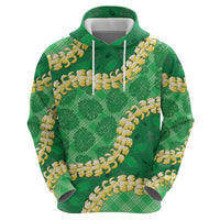 Green Palaka Hawaii Mele Kalikimaka Zip Hoodie Ohia Lehua Monstera Puakenikeni Lei - Polynesian Pride