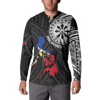 Philippines Strong Button Sweatshirt Filipino Map Polynesian Tattoo - Polynesian Pride