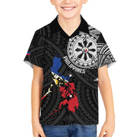 Philippines Strong Family Matching Off The Shoulder Long Sleeve Dress and Hawaiian Shirt Filipino Map Polynesian Tattoo - Polynesian Pride