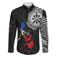 Philippines Strong Family Matching Summer Maxi Dress and Hawaiian Shirt Filipino Map Polynesian Tattoo LT14 Dad's Shirt - Long Sleeve Black - Polynesian Pride