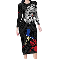 Philippines Strong Long Sleeve Bodycon Dress Filipino Map Polynesian Tattoo - Polynesian Pride