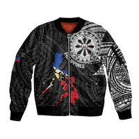 Philippines Strong Sleeve Zip Bomber Jacket Filipino Map Polynesian Tattoo - Polynesian Pride