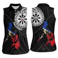Philippines Strong Women Sleeveless Polo Shirt Filipino Map Polynesian Tattoo - Polynesian Pride