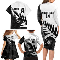 New Zealand Lawn Bowls Custom Family Matching Long Sleeve Bodycon Dress and Hawaiian Shirt Aotearoa Silver Fern - Polynesian Pride