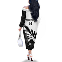 New Zealand Lawn Bowls Custom Family Matching Off The Shoulder Long Sleeve Dress and Hawaiian Shirt Aotearoa Silver Fern - Polynesian Pride