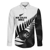 New Zealand Lawn Bowls Custom Family Matching Tank Maxi Dress and Hawaiian Shirt Aotearoa Silver Fern LT14 Dad's Shirt - Long Sleeve Black - Polynesian Pride