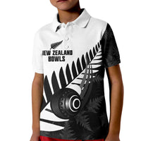 New Zealand Lawn Bowls Custom Kid Polo Shirt Aotearoa Silver Fern LT14 Kid Black - Polynesian Pride