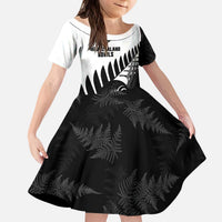 New Zealand Lawn Bowls Custom Kid Short Sleeve Dress Aotearoa Silver Fern LT14 KID Black - Polynesian Pride