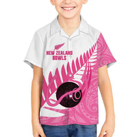 New Zealand Lawn Bowls Breast Cancer Custom Family Matching Mermaid Dress and Hawaiian Shirt Aotearoa Maori Silver Fern Pink Ribbon LT14 Son's Shirt Pink - Polynesian Pride
