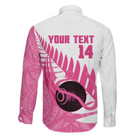 New Zealand Lawn Bowls Breast Cancer Custom Family Matching Off Shoulder Short Dress and Hawaiian Shirt Aotearoa Maori Silver Fern Pink Ribbon LT14 - Polynesian Pride