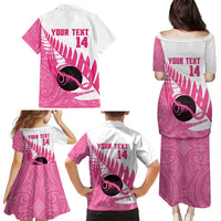 New Zealand Lawn Bowls Breast Cancer Custom Family Matching Puletasi and Hawaiian Shirt Aotearoa Maori Silver Fern Pink Ribbon - Polynesian Pride