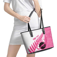New Zealand Lawn Bowls Breast Cancer Custom Leather Tote Bag Aotearoa Maori Silver Fern Pink Ribbon - Polynesian Pride