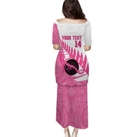 New Zealand Lawn Bowls Breast Cancer Custom Puletasi Aotearoa Maori Silver Fern Pink Ribbon - Polynesian Pride