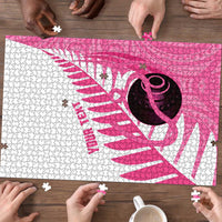 New Zealand Lawn Bowls Breast Cancer Custom Puzzle Aotearoa Maori Silver Fern Pink Ribbon - Polynesian Pride