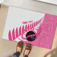 New Zealand Lawn Bowls Breast Cancer Custom Rubber Doormat Aotearoa Maori Silver Fern Pink Ribbon - Polynesian Pride