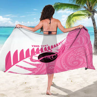 New Zealand Lawn Bowls Breast Cancer Custom Sarong Aotearoa Maori Silver Fern Pink Ribbon - Polynesian Pride