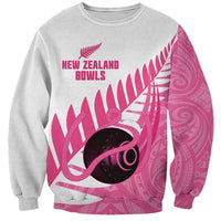 New Zealand Lawn Bowls Breast Cancer Custom Sweatshirt Aotearoa Maori Silver Fern Pink Ribbon - Polynesian Pride