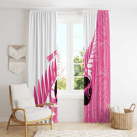New Zealand Lawn Bowls Breast Cancer Custom Window Curtain Aotearoa Maori Silver Fern Pink Ribbon - Polynesian Pride
