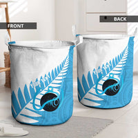 New Zealand Lawn Bowls Prostate Cancer Custom Laundry Basket Aotearoa Maori Silver Fern Blue Ribbon - Polynesian Pride