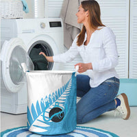New Zealand Lawn Bowls Prostate Cancer Custom Laundry Basket Aotearoa Maori Silver Fern Blue Ribbon - Polynesian Pride