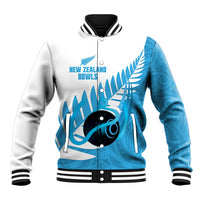 New Zealand Lawn Bowls Prostate Cancer Custom Baseball Jacket Aotearoa Maori Silver Fern Blue Ribbon - Polynesian Pride