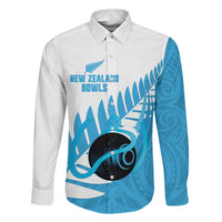 New Zealand Lawn Bowls Prostate Cancer Custom Family Matching Long Sleeve Bodycon Dress and Hawaiian Shirt Aotearoa Maori Silver Fern Blue Ribbon LT14 Dad's Shirt - Long Sleeve Blue - Polynesian Pride