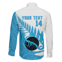 New Zealand Lawn Bowls Prostate Cancer Custom Family Matching Long Sleeve Bodycon Dress and Hawaiian Shirt Aotearoa Maori Silver Fern Blue Ribbon LT14 - Polynesian Pride