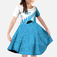 New Zealand Lawn Bowls Prostate Cancer Custom Family Matching Mermaid Dress and Hawaiian Shirt Aotearoa Maori Silver Fern Blue Ribbon LT14 Daughter's Dress Blue - Polynesian Pride